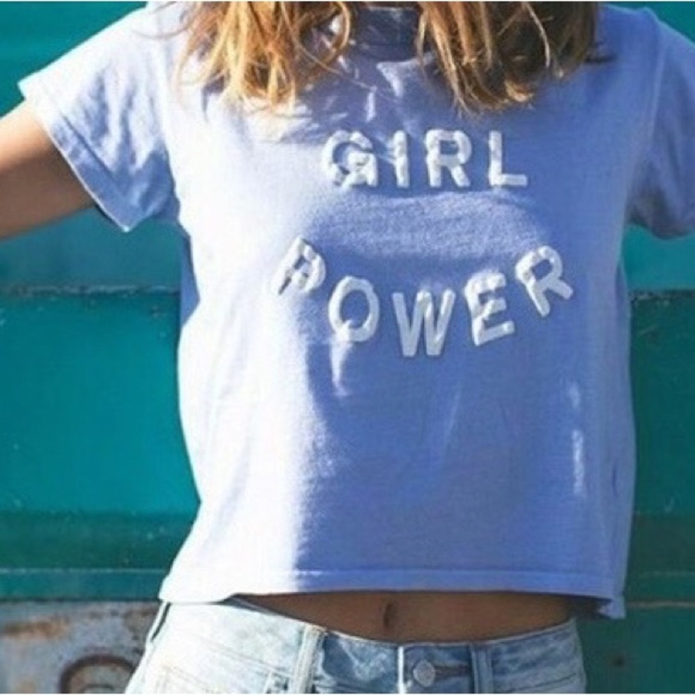Brandy Melville Girl Power Light Blue Tee Shirt Top
